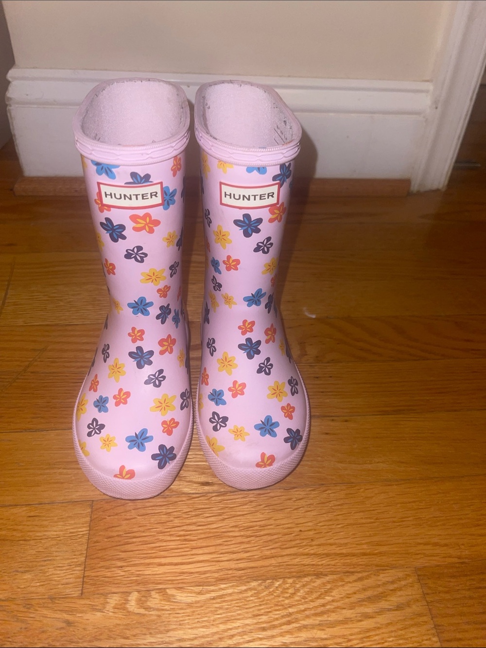 Hunter Kids Pink Floral Pattern Rain Boots
